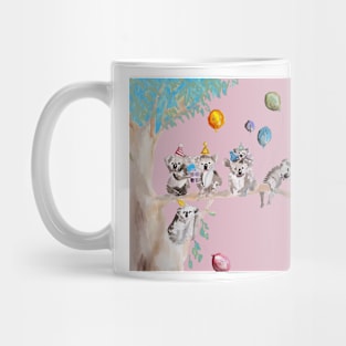 Koala Watercolor Painting, The Koalas Birthday Party - on Baby Pink Mug